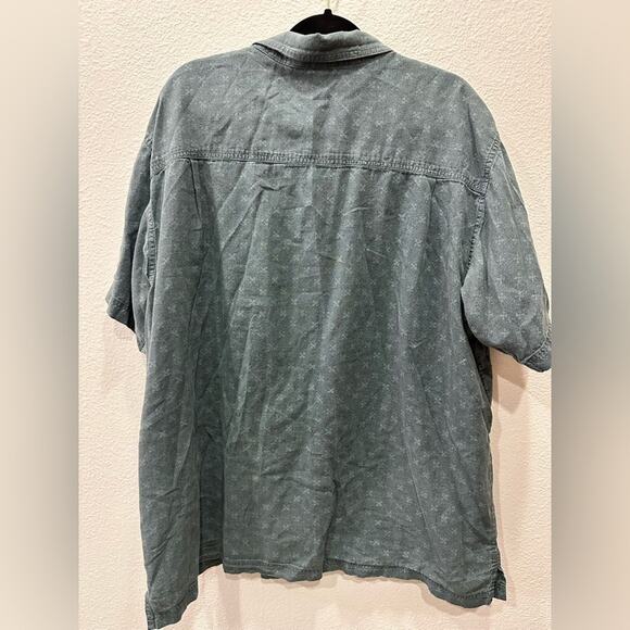 Patagonia Mens Cross Print Hemp Blend Short Sleeve Button Up Shirt Size XXL Blue - Picture 6 of 11